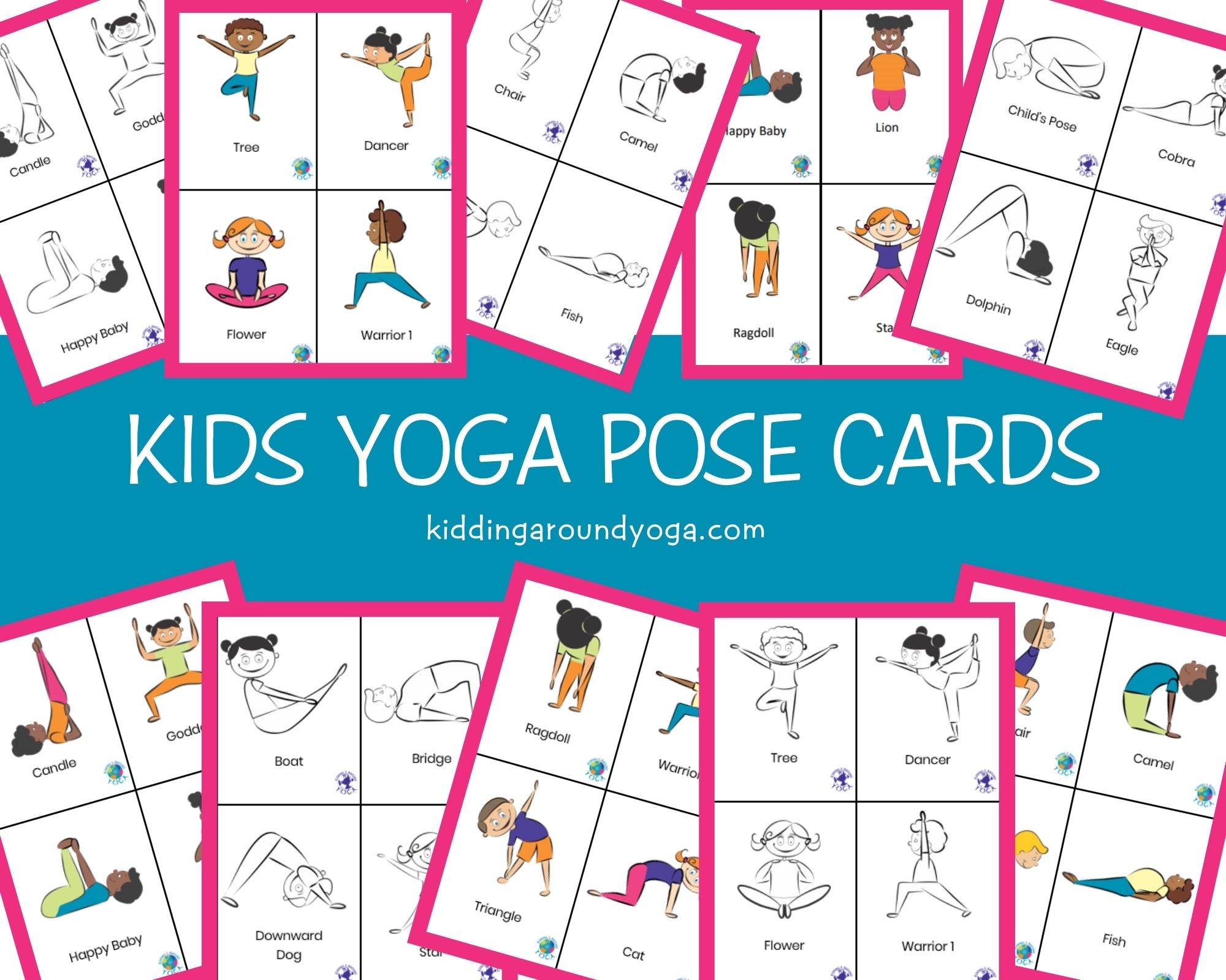 Kids Yoga Pose Cards, Flash Cards, Educational Material